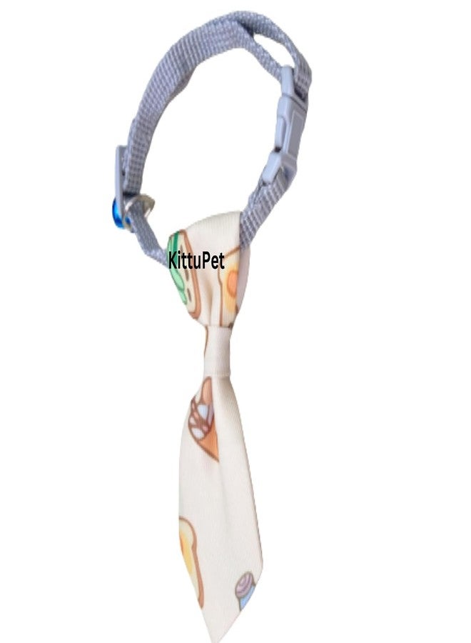 KittuPet Dog Neck tie, Unique Dog Collar, Unique cat Collar, Breakaway Buckle (Cream, Printed Design) - Image 1